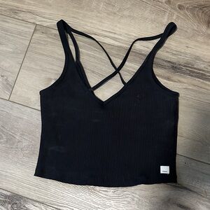 Vuori Black Ribbed Strappy Crop Top
